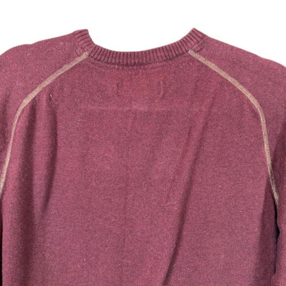 Eddie Bauer Merino Wool Blend Sweater with waffle knit Front Burgundy Gray XLT - Picture 5 of 13